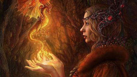 Magical Encounter Between Dragon and Fairy wallpaper