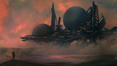 Surreal Dusk at Mech World wallpaper