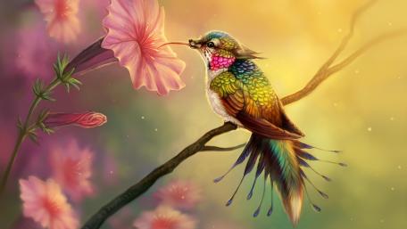 Whimsical Hummingbird Dreamland Art wallpaper
