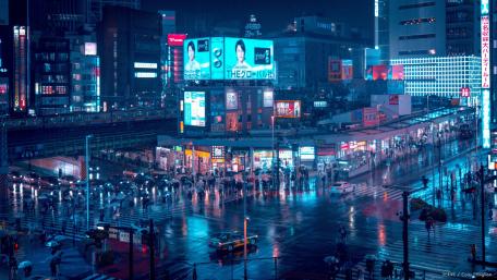 Tokyo in the rain wallpaper
