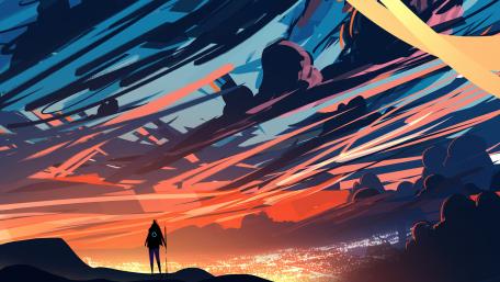 Digital art of sunset light wallpaper
