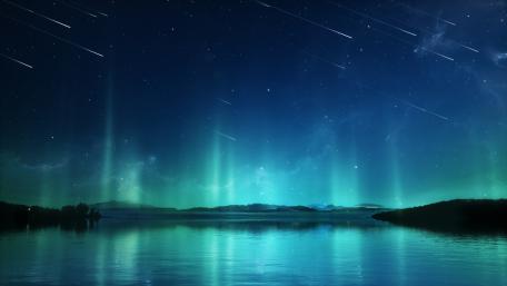 Enchanting Night Sky Over Tranquil Lake wallpaper