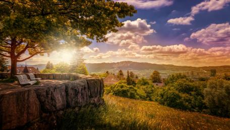 Sunset Serenity on a Hilltop Bench wallpaper