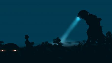 Alien Soldier Silhouette in Nighttime Scifi Scene wallpaper
