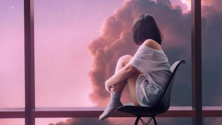 Girl Looking Out The Window wallpaper