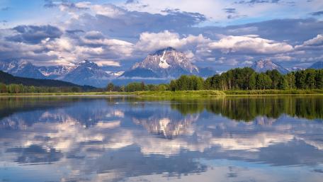 Mount Moran reflected in Snake River wallpaper