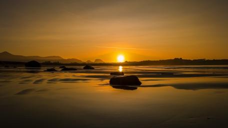 Golden Sunset Reflections on Tranquil Lake wallpaper