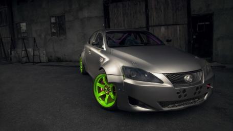 Sleek Silver Lexus with Vibrant Green Wheels wallpaper