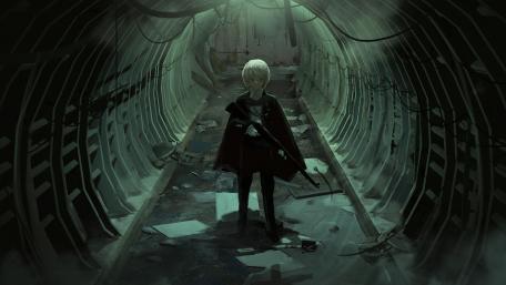 Warrior Anime Girl in Futuristic Ruin wallpaper
