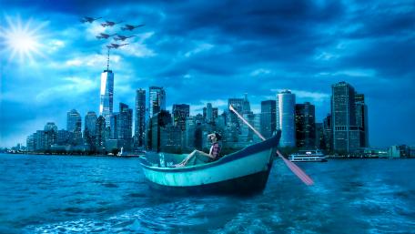 Surreal Escape Across Manhattan Waters wallpaper