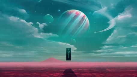 Science fiction planet among stars wallpaper