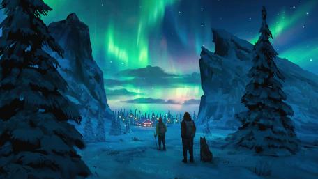 Fantasy Winter Wonderland Under Aurora Borealis wallpaper