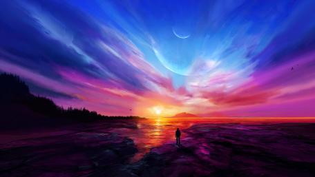 Awesome futuristic sunset wallpaper