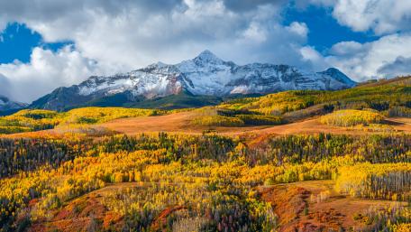 Snow capped mountains autumn wallpaper