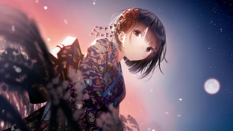 Ethereal Moonlight and Anime Elegance wallpaper