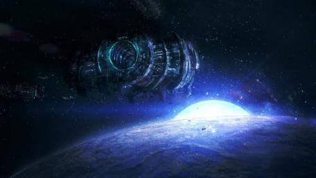 Cosmic Odyssey in a Futuristic Realm wallpaper