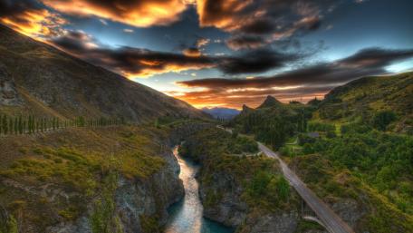 Majestic Mountain River at Sunset wallpaper
