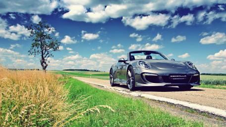 Sleek Porsche 911 Carrera Cabriolet in the Field wallpaper