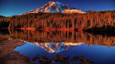 Serene Mountain Reflection at Night wallpaper