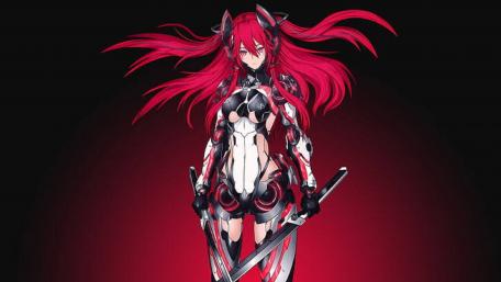 Fierce Red-Haired Anime Warrior With Katana wallpaper
