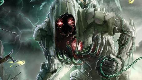 Epic Golem's Fury Amidst the Chaos wallpaper