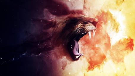 Roaring Lion in Cosmic Splendor wallpaper