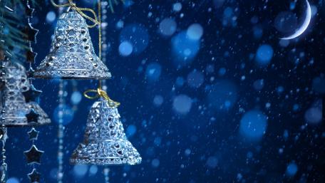 Festive Blue Bells for a Magical Christmas Season wallpaper