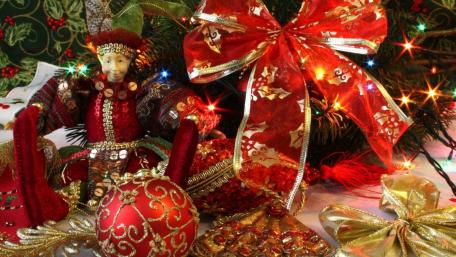 Festive Christmas Decor with Cheerful Colors and Lights wallpaper
