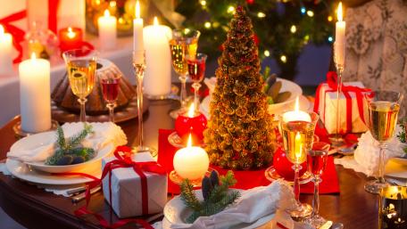Festive Christmas Celebration Table Setting wallpaper