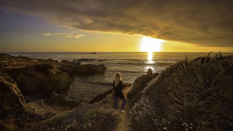 Serene Sunset Over Tranquil Ocean Horizon wallpaper