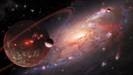 Cosmic Ballet of Planets and Galaxies wallpaper