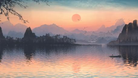 Serene Oriental Dreams in Dusk Light wallpaper