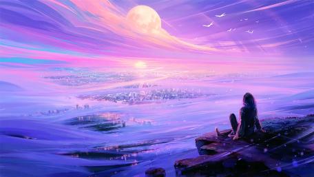 Ethereal Dusk Over Fantasy Cityscape wallpaper