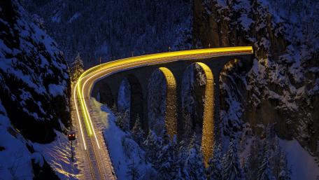 Winter Night Lights Over the Viaduct wallpaper