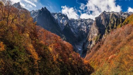 Majestic Autumn Mountains in Vivid Colors wallpaper