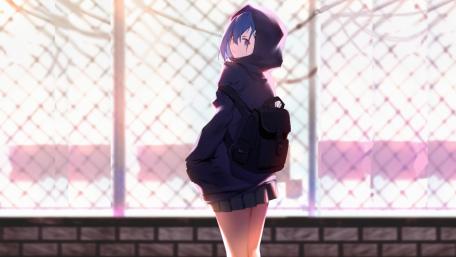 Mysterious Anime Girl in Sunset Glow wallpaper