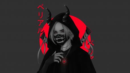 Mysterious Oni Girl in Shadows wallpaper