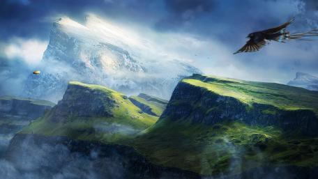Majestic Mountains and Soaring Skies wallpaper