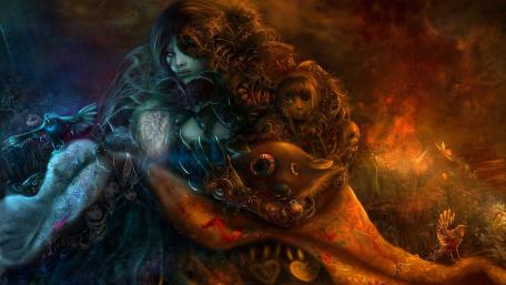 Mystical Encounter in a Dark Fantasy Realm wallpaper