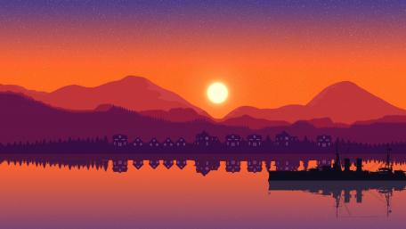 Serene Sunset Over Pink Mountains wallpaper