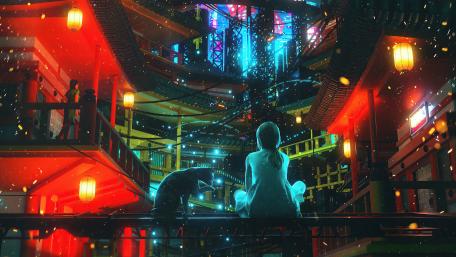 Neon Dreams in a Futuristic Anime City wallpaper
