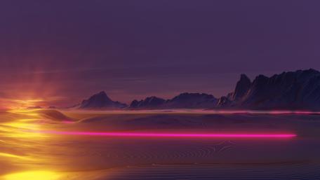 Neon Sunset in a Dreamlike Landscape wallpaper