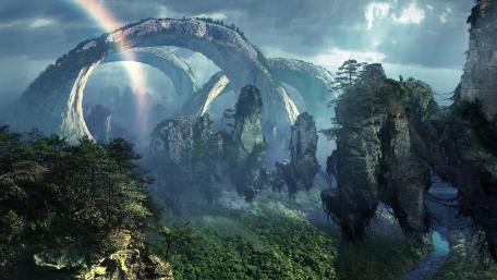 Enchanting Fantasy Realm with Rainbows wallpaper