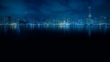 Mystical Blue City Nightscape wallpaper