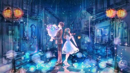 Ethereal Romance in the Rainy Streets wallpaper