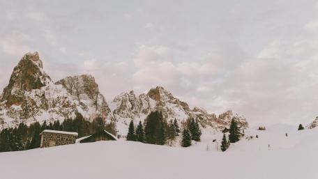 Winter Wonderland Above the Cliff with Serenity and Snowy Peaks wallpaper
