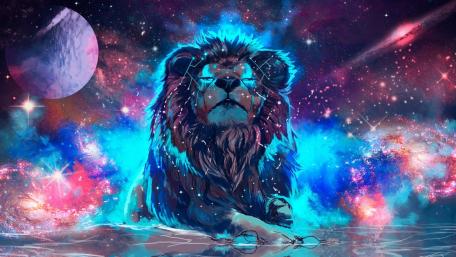 Majestic Cosmic Lion in Starry Realm wallpaper