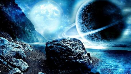 Celestial Serenity in a Blue Horizon wallpaper