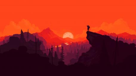 Sunset Cliff in Minimalist Fantasy Landscape wallpaper