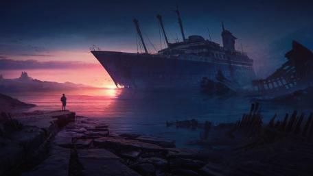 Abandoned Vessel at Twilight Shores wallpaper